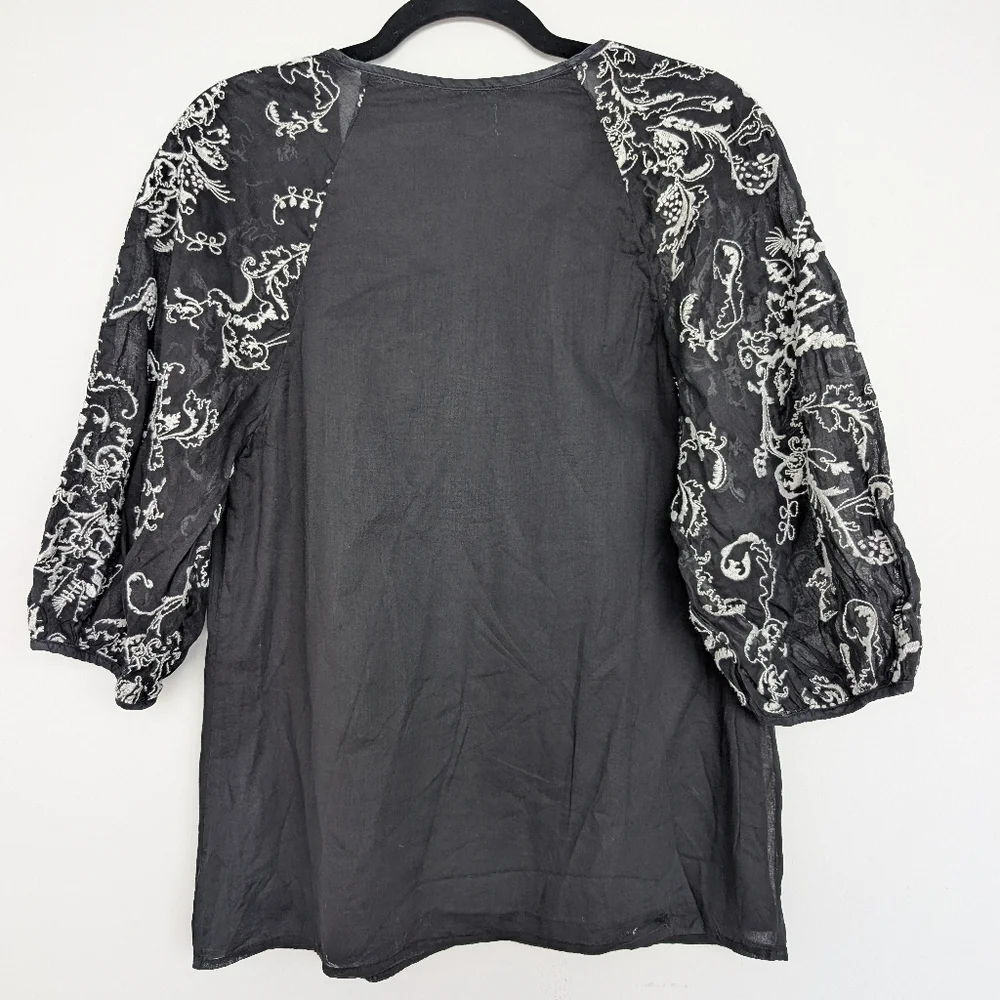 Anthropologie Edme & Esyllte Embroidered Puff Sleeve Cotton Silk Blouse Sz 6